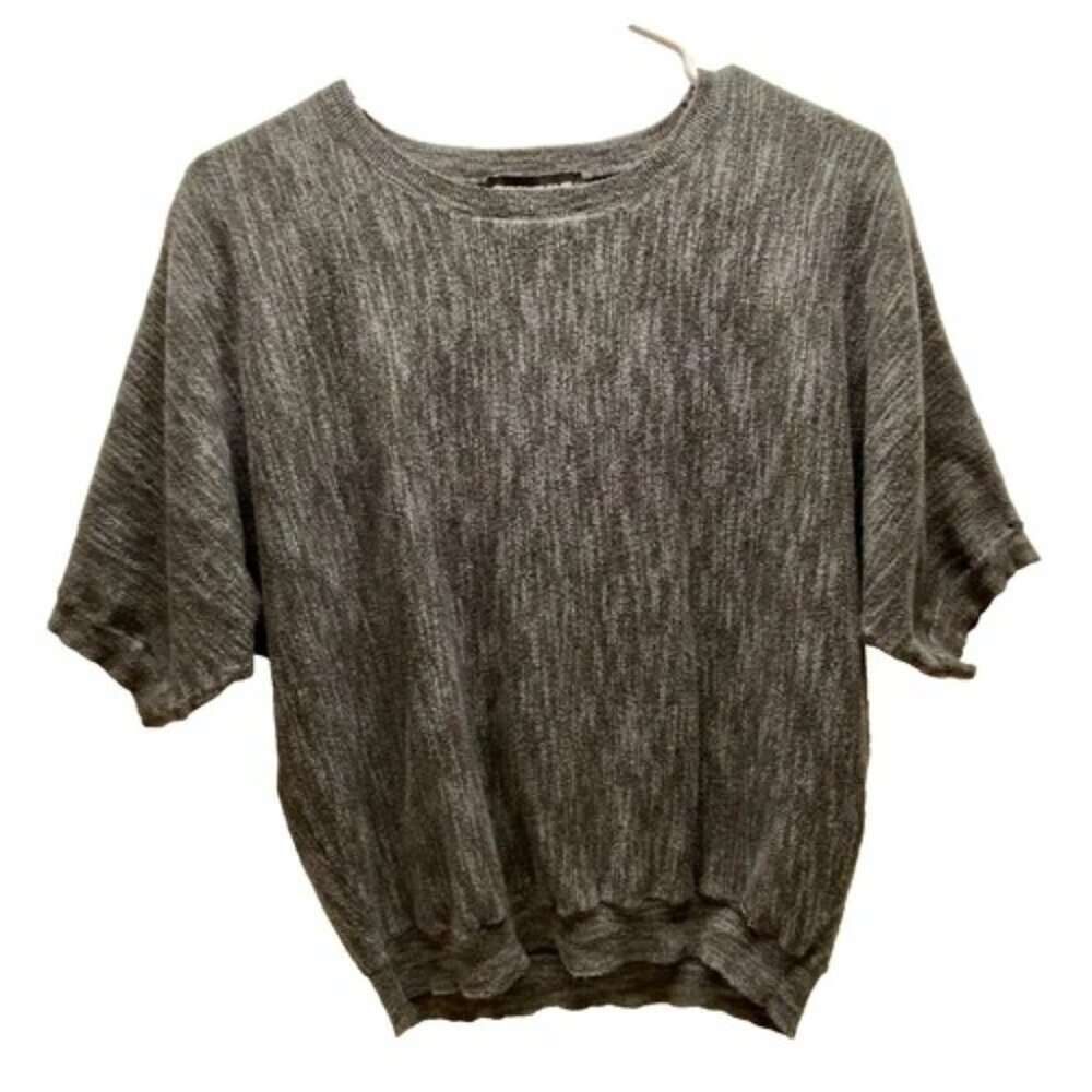 DKNY Cropped Knit Sweater Women's XS‎ Gray Black Lightweight Dolman Sleeve Top